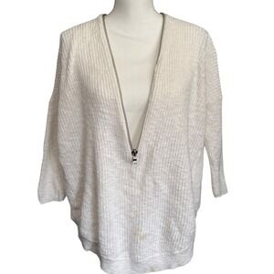 Express Womens White Knit Zip Up Cardigan 3/4‎ Sleeve Size S